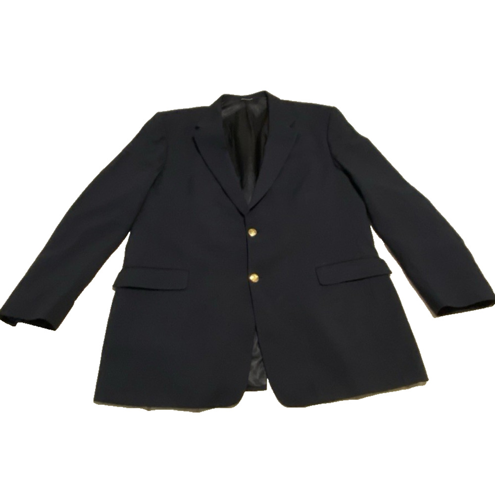 Austin Reed -London England Navy Sport Coat Size 46L Black Gold Buttons Office